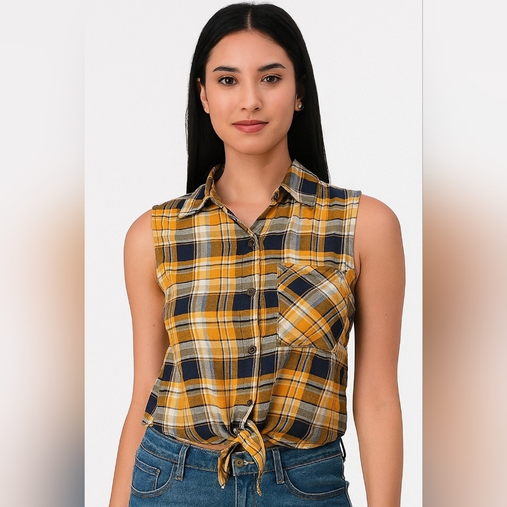 Forever 21 flannel plaid front tie shirt